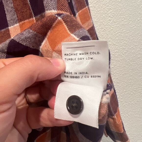 PACT Women's Mila Purple Orange Plaid Button Down Flannel Top Size Small - Picture 5 of 6